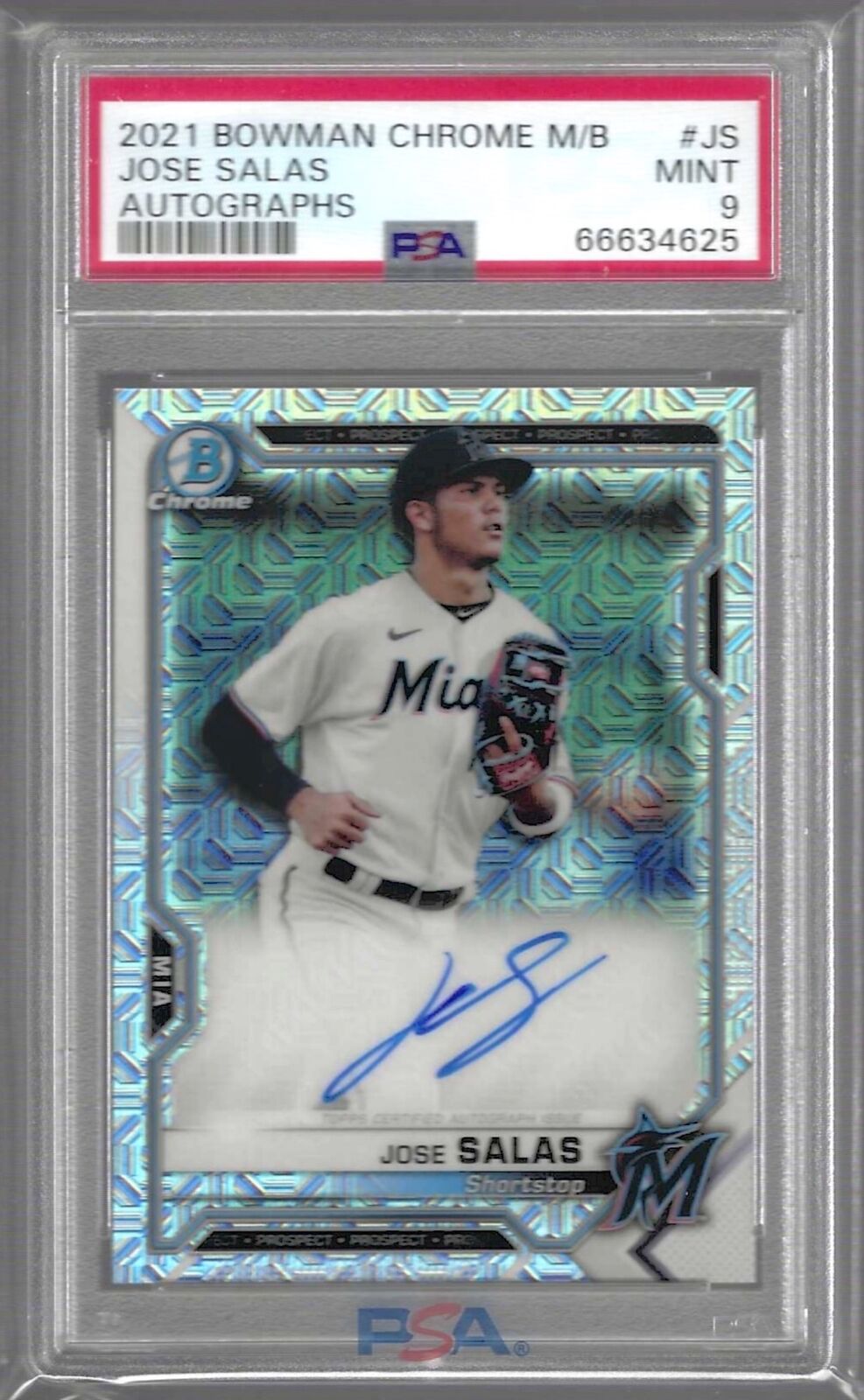 JOSE SALAS 2021 BOWMAN CHROME MEGA REFRACTOR PROSPECT AUTO #BCMA-JS PSA 9 POP 8