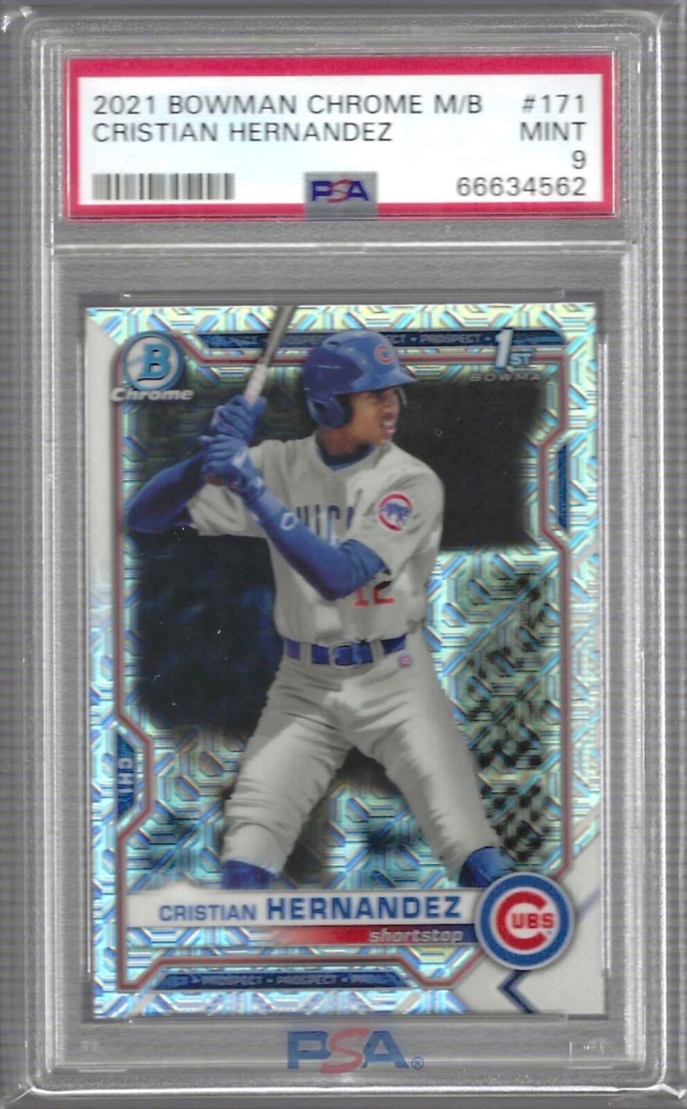 CRISTIAN HERNANDEZ 2021 BOWMAN CHROME MOJO REFRACTOR 1ST PROSPECT #171 PSA 9