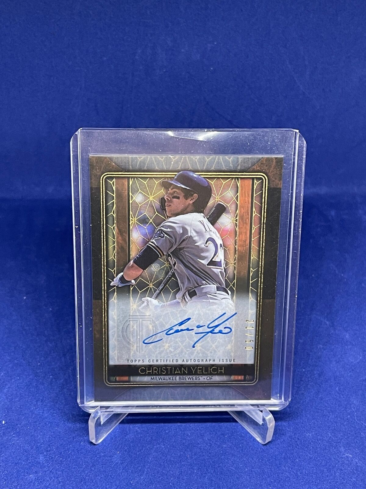 CHRISTIAN YELICH 2020 TOPPS TRIBUTE ICONIC PERSPECTIVES ON CARD AUTO #D 21/50
