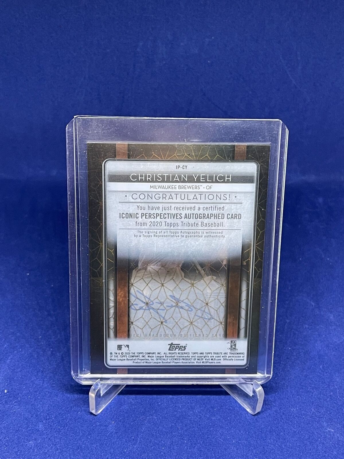 CHRISTIAN YELICH 2020 TOPPS TRIBUTE ICONIC PERSPECTIVES ON CARD AUTO #D 21/50