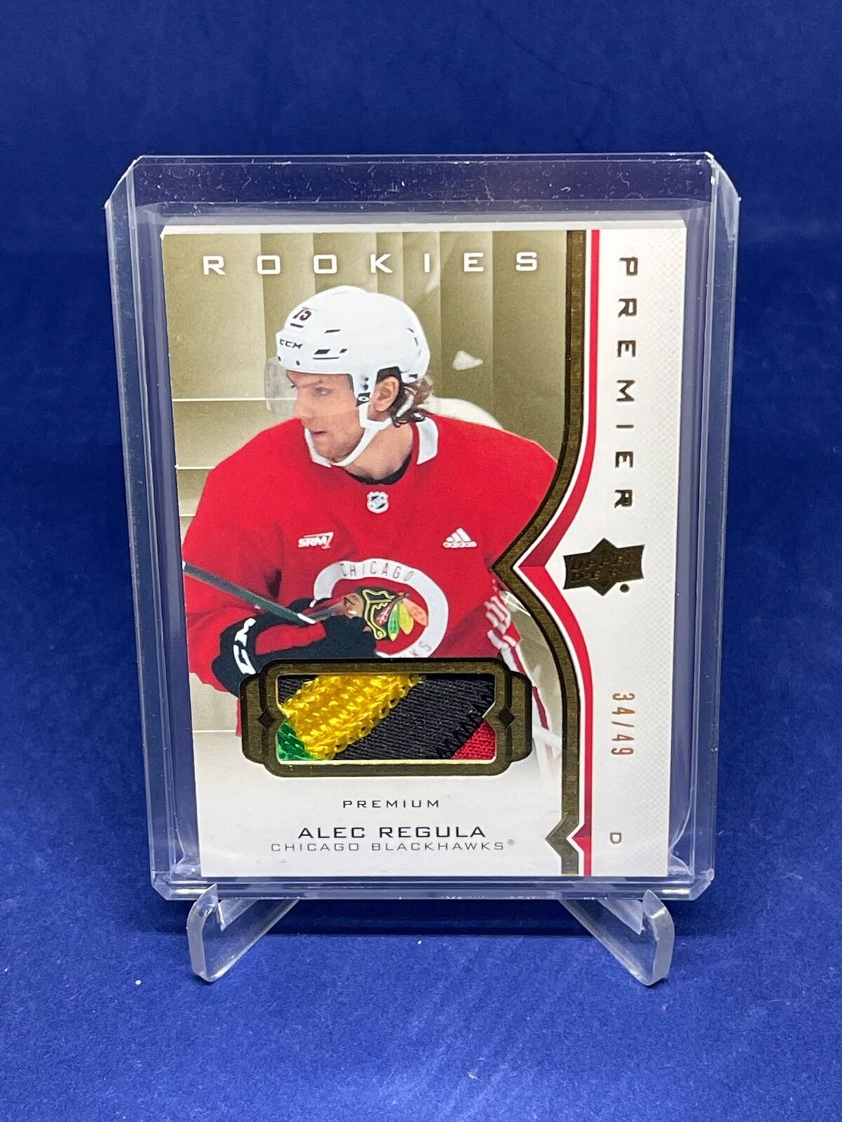 ALEC REGULA 2020-21 UPPER DECK PREMIER GOLD ROOKIE 4 COLOR PATCH RC #D 34/49