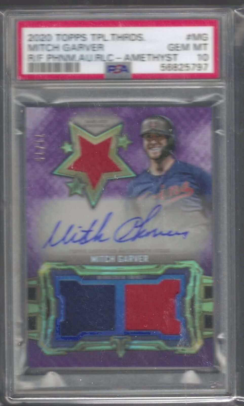 MITCH GARVER 2020 TOPPS TRIPLE THREADS AMETHYST JERSEY AUTO /75 PSA 10 POP 1/1