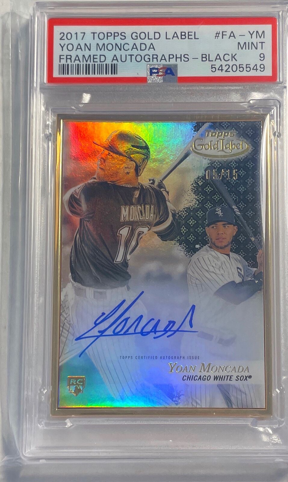 YOAN MONCADA 2017 TOPPS GOLD LABEL FRAMED AUTO BLACK RC #D 5/15 PSA 9 MINT POP 2