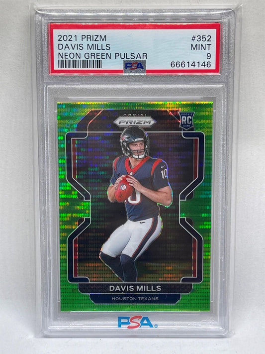 DAVIS MILLS 2021 PANINI PRIZM NEON GREEN PULSAR PRIZM ROOKIE RC #352 PSA 9 MINT