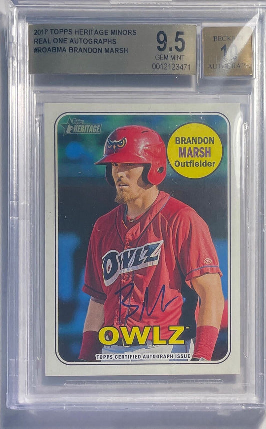 BRANDON MARSH 2018 TOPPS HERITAGE REAL ONE MINORS AUTO BGS 9.5 10 AU GEM POP 1/1