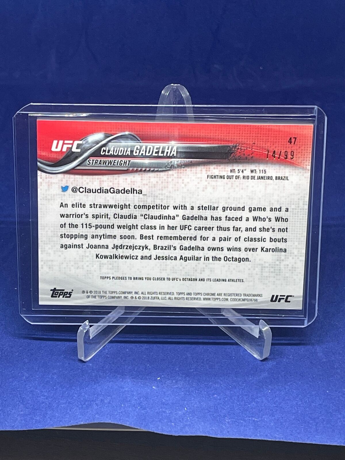 CLAUDIA GADELHA 2018 TOPPS CHROME GREEN REFRACTOR #D 74/99