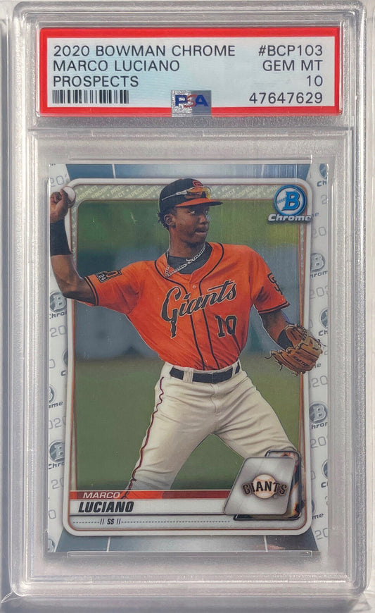 MARCO LUCIANO 2020 BOWMAN CHROME PROSPECTS #BCP103 PSA 10 GEM MINT POP 17