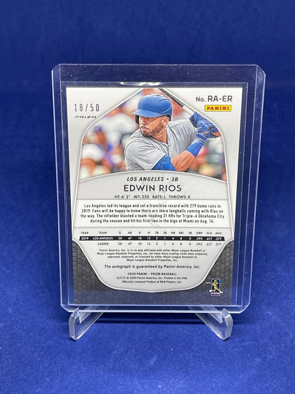 EDWIN RIOS 2020 PANINI PRIZM PURPLE PRIZM ROOKIE AUTO RC #D 18/50