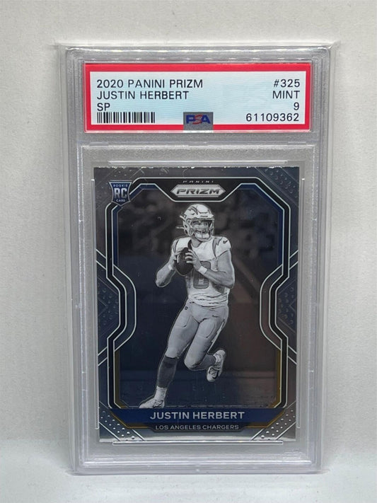 JUSTIN HERBERT 2020 PANINI PRIZM SP NEGATIVE VARIATION ROOKIE RC #325 PSA 9 MINT