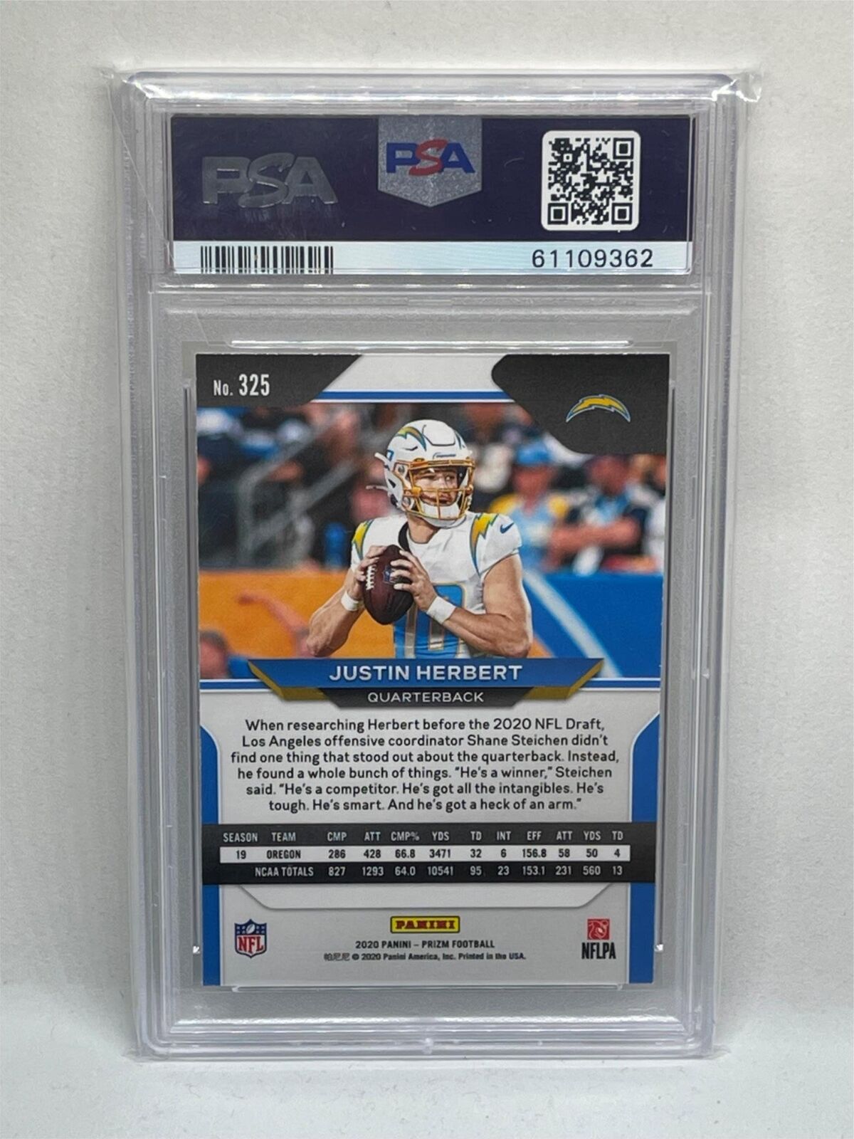 JUSTIN HERBERT 2020 PANINI PRIZM SP NEGATIVE VARIATION ROOKIE RC #325 PSA 9 MINT