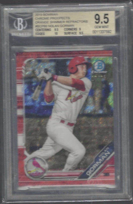 NOLAN GORMAN 2019 BOWMAN CHROME ORANGE SHIMMER REFRACTOR /25 BGS 9.5 POP 2