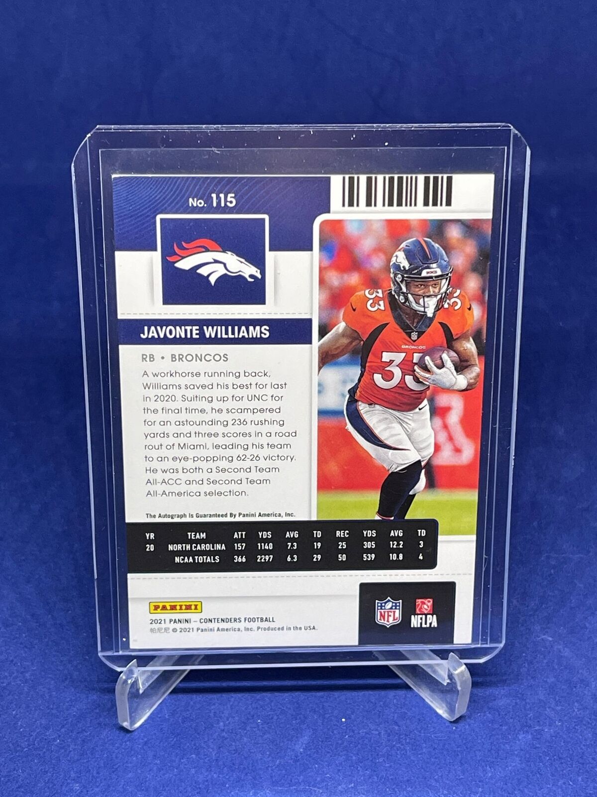JAVONTE WILLIAMS 2021 PANINI CONTENDERS ROOKIE TICKET ON CARD AUTO RC #115