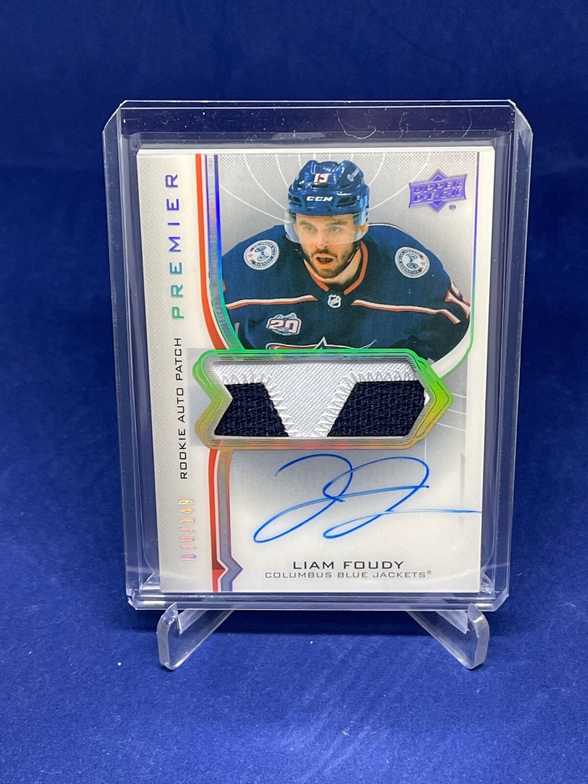 LIAM FOUDY 2020-21 UPPER DECK PREMIER RPA ROOKIE PATCH AUTO RC #D 76/149
