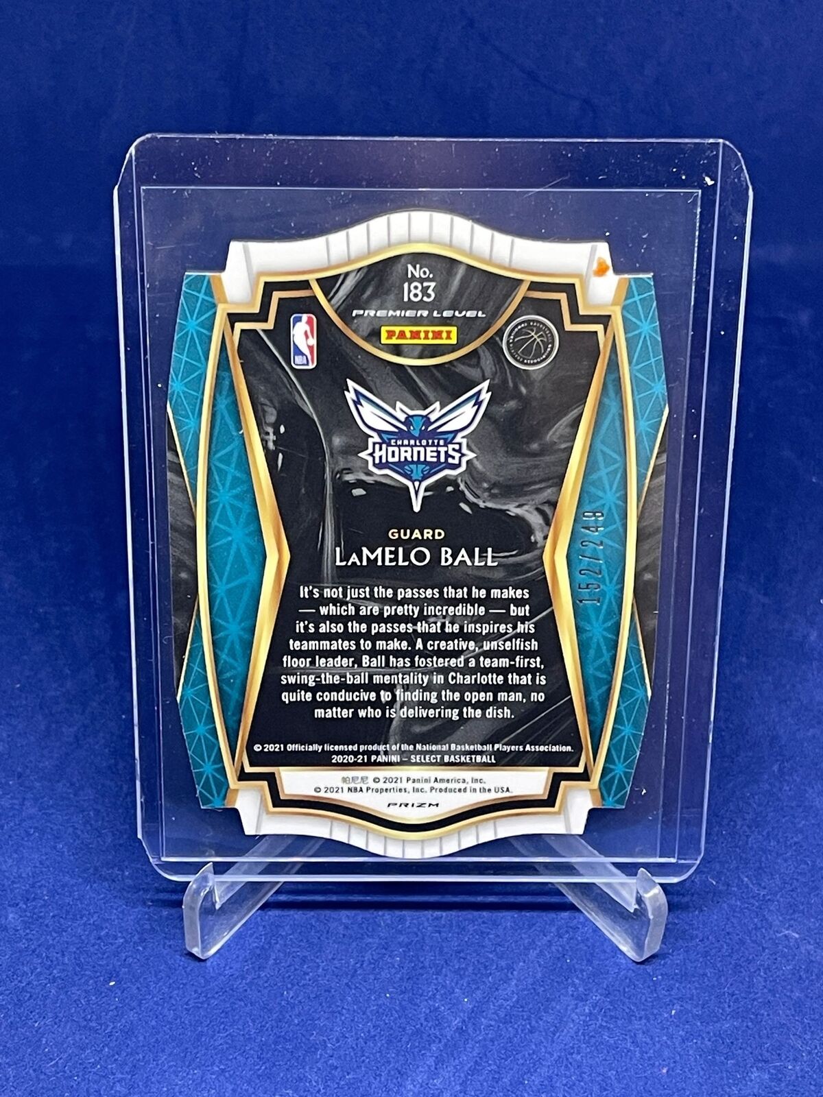 LAMELO BALL 2020-21 PANINI SELECT PREMIER LEVEL BLUE PRIZM DIE CUT RC #D 152/249