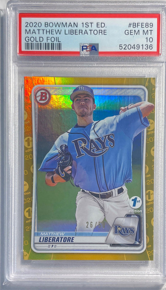 MATTHEW LIBERATORE 2020 BOWMAN 1ST EDITION GOLD #D 26/50 PSA 10 GEM MINT POP 1/1