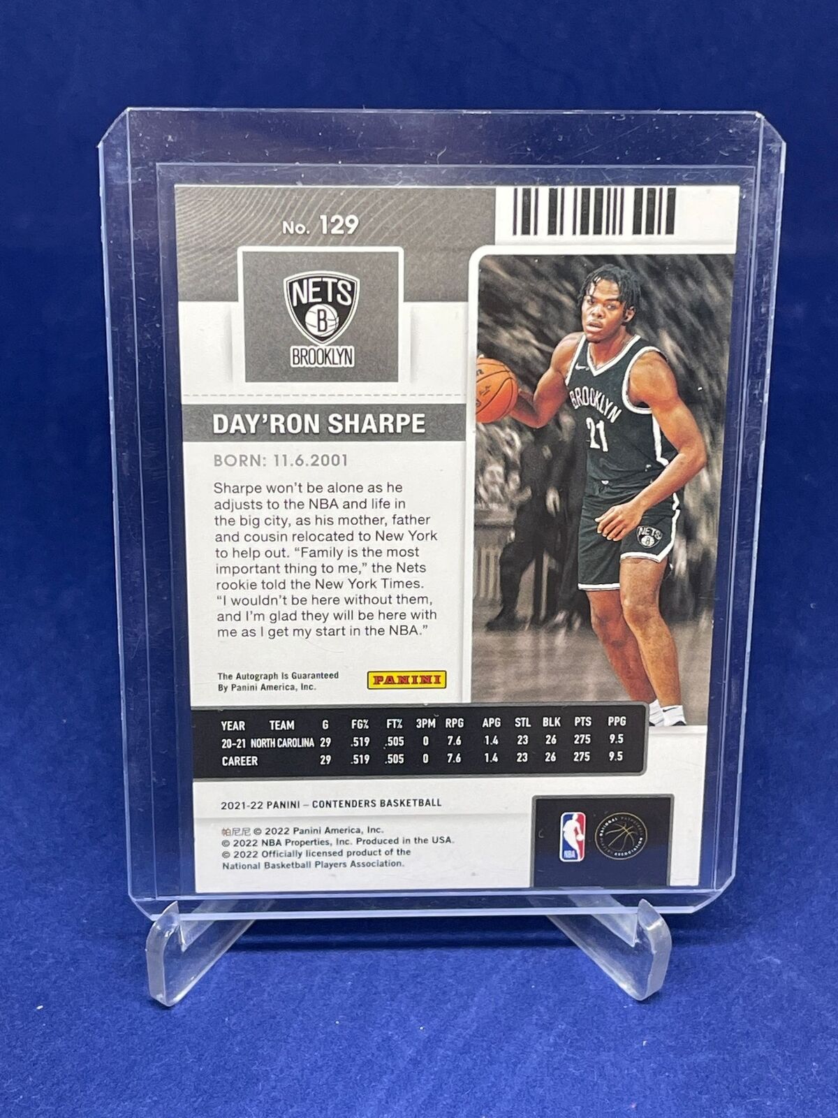 DAY'RON SHARPE 2021-22 PANINI CONTENDERS ROOKIE TICKET ON CARD AUTO RC #129