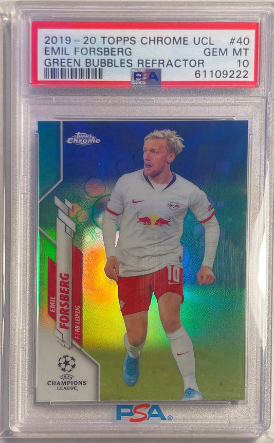 EMIL FORSBERG 2019-20 TOPPS CHROME UCL GREEN BUBBLES REFRACTOR 40 PSA 10 POP 1/1