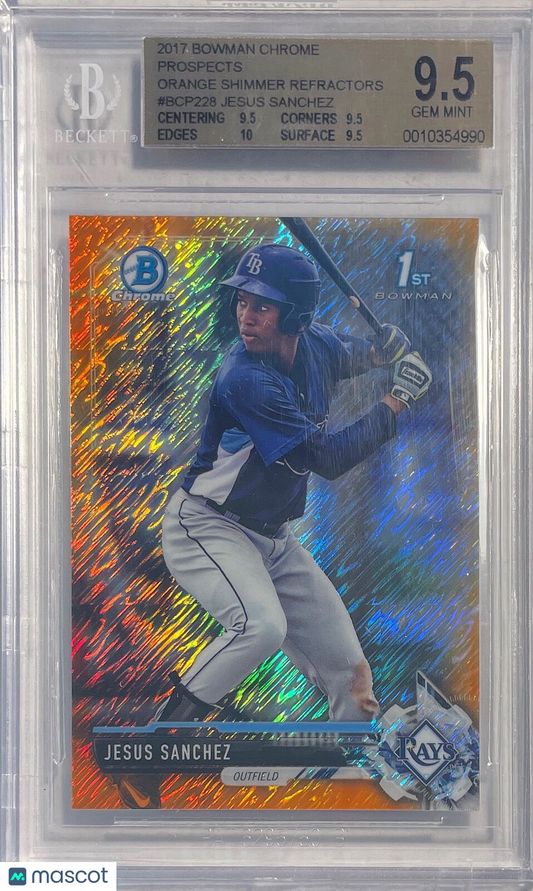 JESUS SANCHEZ 2017 BOWMAN CHROME 1ST ORANGE SHIMMER REFRACTOR /25 BGS 9.5 POP 3