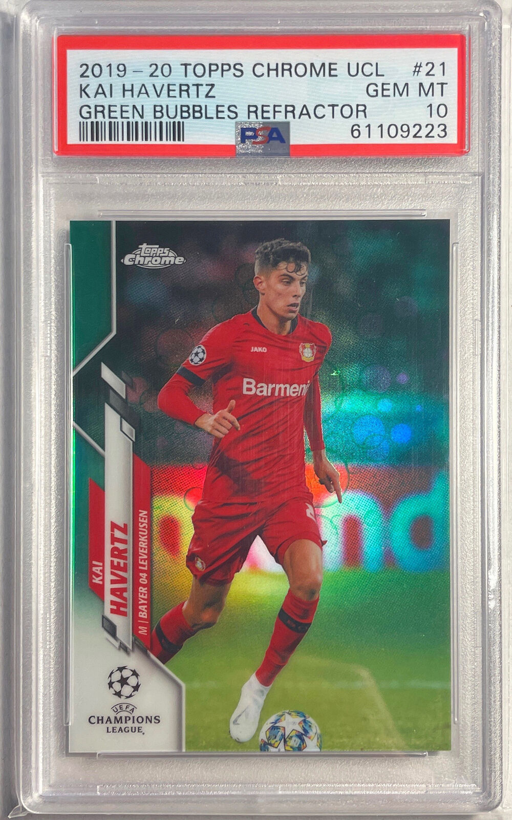 KAI HAVERTZ 2019-20 TOPPS CHROME UCL GREEN BUBBLES REFRACTOR #21 PSA 10 POP 4