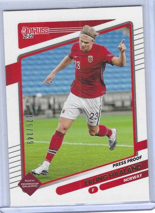 ERLING HAALAND 2021-22 PANINI DONRUSS ROAD QATAR PRESS PROOF GOLD #D 176/349
