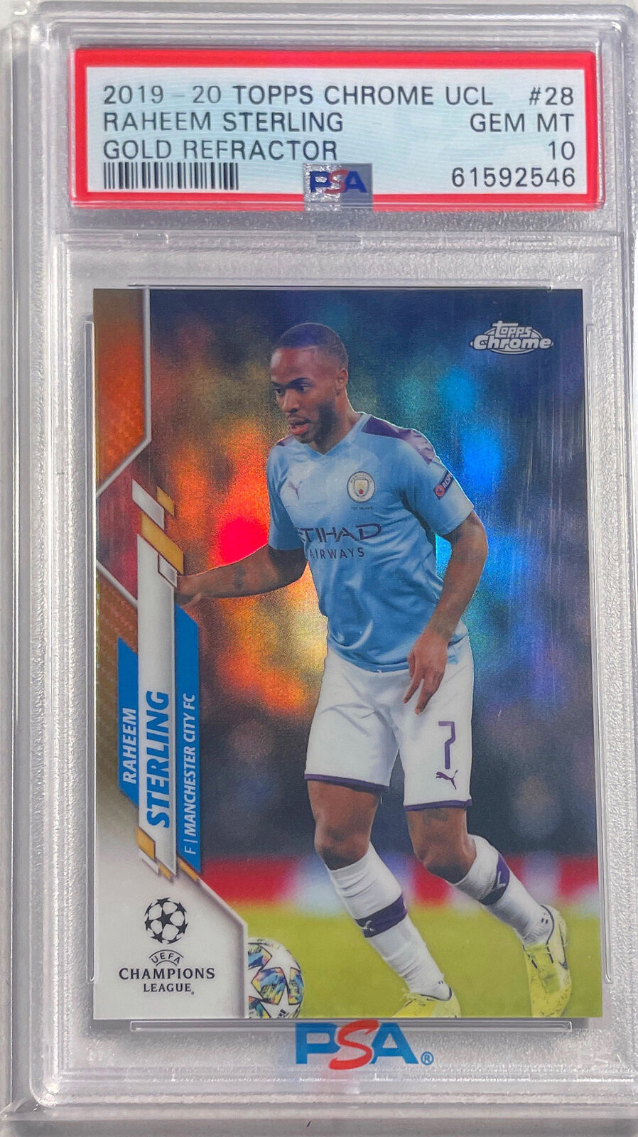 RAHEEM STERLING 2019-20 TOPPS CHROME UCL GOLD REFRACTOR #D 06/50 PSA 10 POP 5
