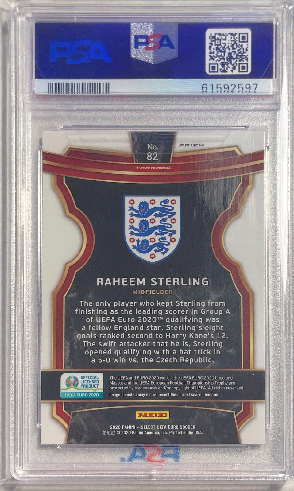 RAHEEM STERLING 2020-21 SELECT UEFA EURO SILVER PRIZM #82 PSA 10 GEM MINT POP 17