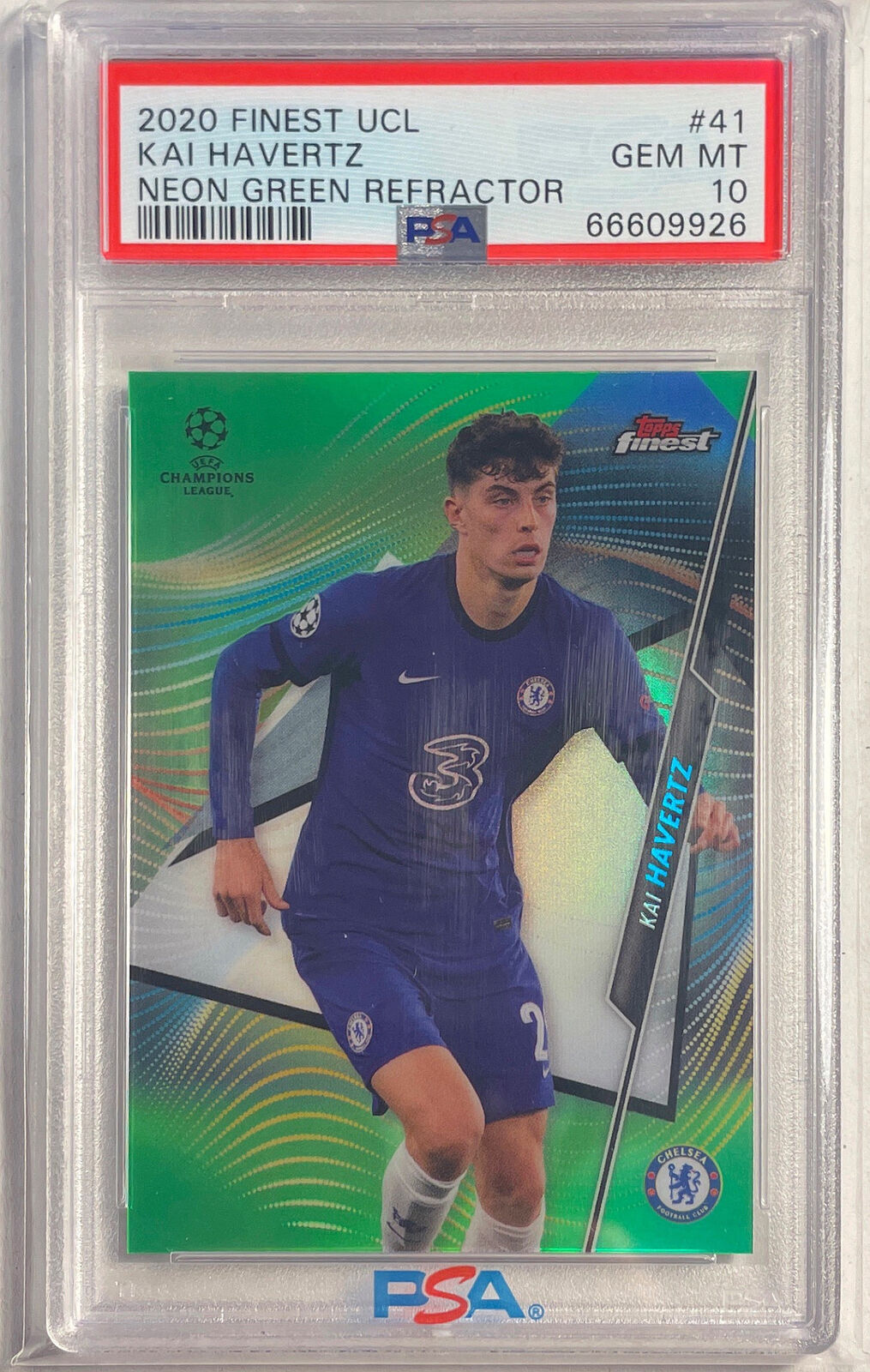 KAI HAVERTZ 2020-21 FINEST UCL NEON GREEN REFRACTOR #D /99 PSA 10 GEM POP 1/1