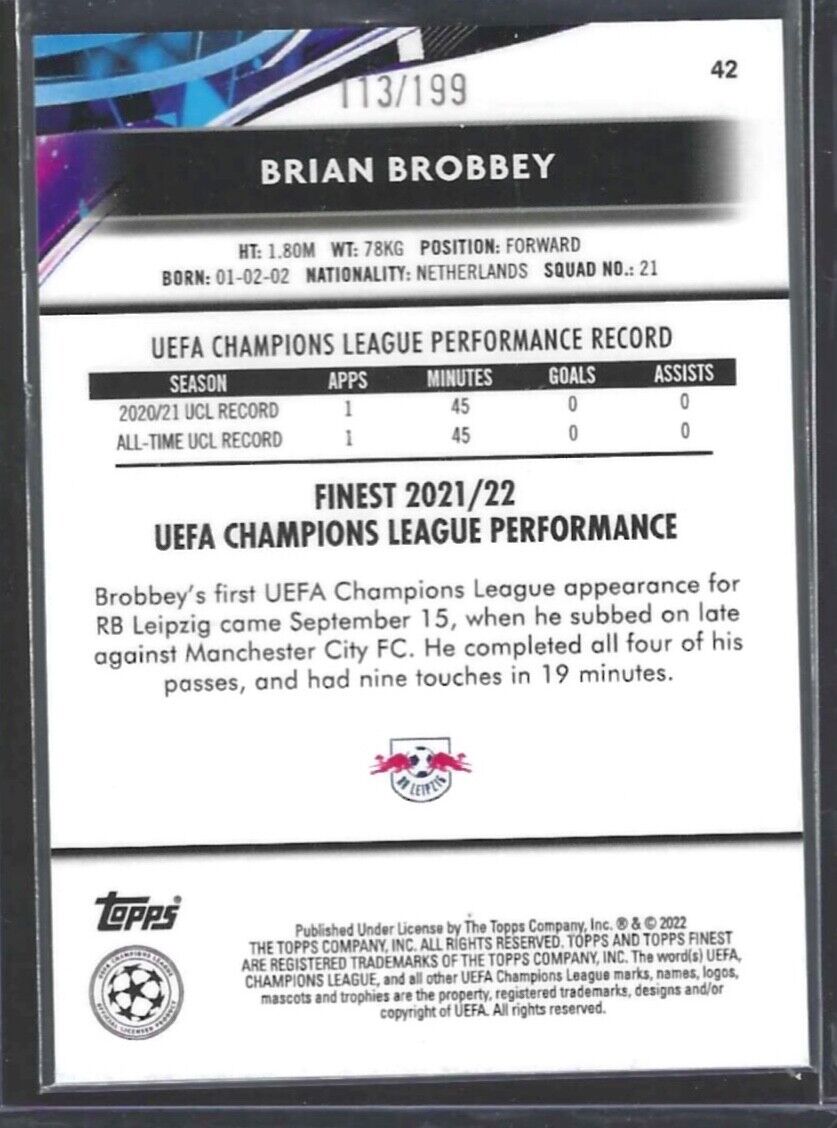 BRIAN BROBBEY 2021-22 TOPPS FINEST SILVER RAYWAVE REFRACTOR ROOKIE RC #D 113/199