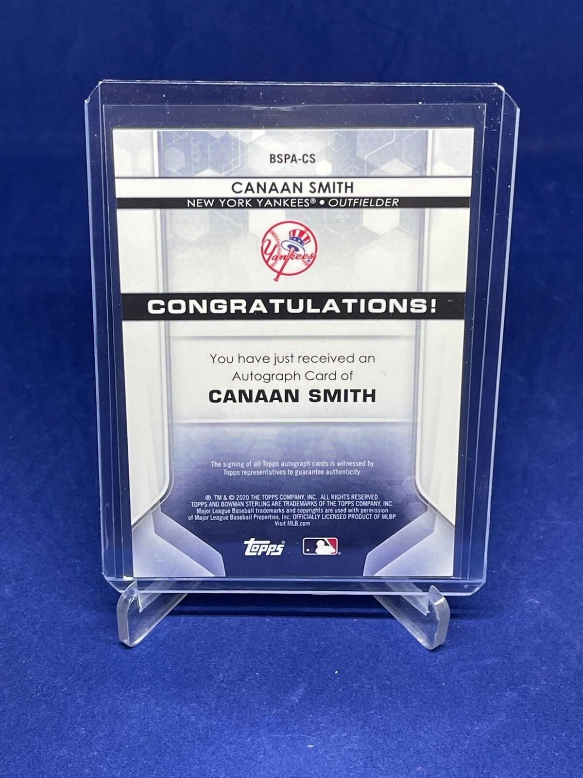 CANAAN SMITH 2020 BOWMAN STERLING ON CARD AUTO PROSPECT