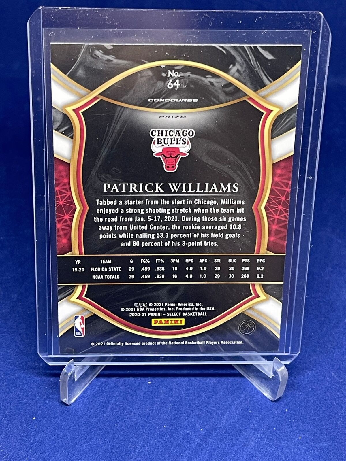 PATRICK WILLIAMS 2020-21 PANINI SELECT CONCOURSE TRI-COLOR PRIZM RC #64