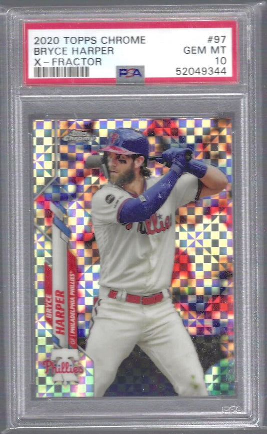BRYCE HARPER 2020 TOPPS CHROME X-FRACTOR PRISM PSA 10 GEM MINT POP 8
