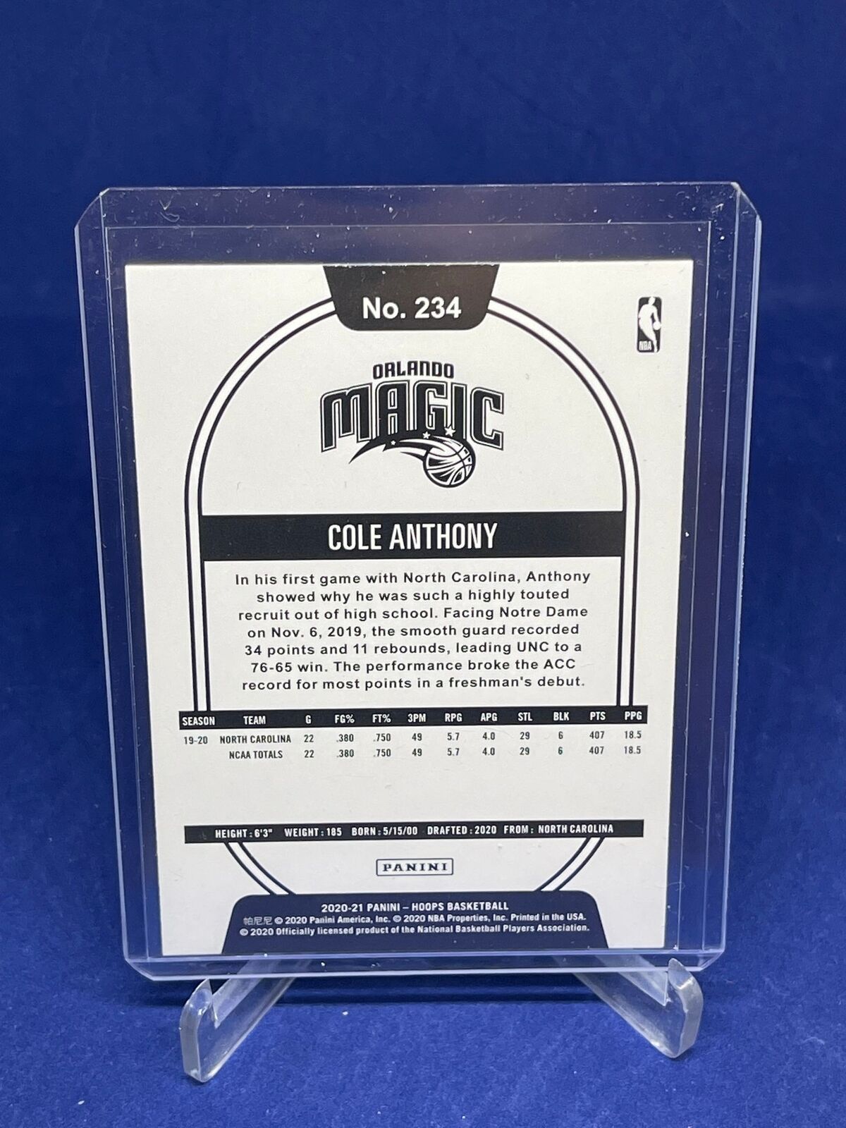 COLE ANTHONY 2020-21 PANINI NBA HOOPS TEAL EXPLOSION ROOKIE RC #234
