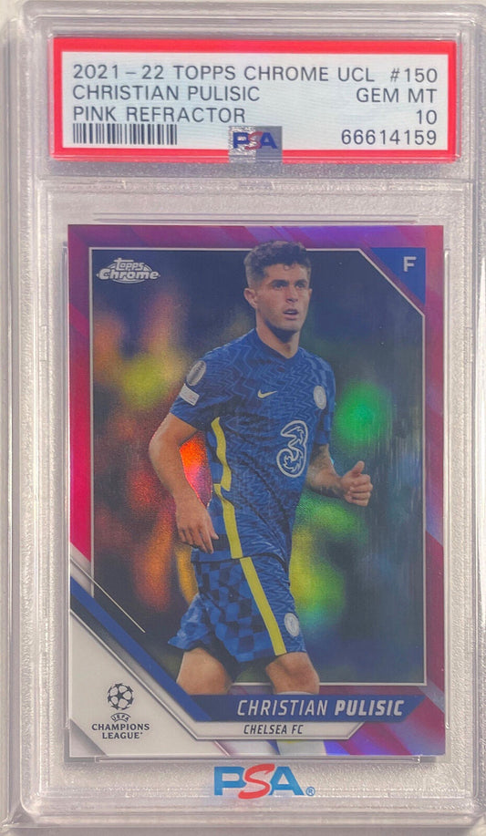CHRISTIAN PULISIC 2021-22 TOPPS CHROME UCL PINK REFRACTOR #D 5/175 PSA 10 POP 2