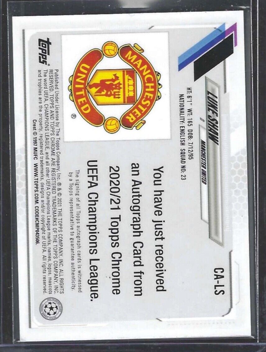 LUKE SHAW 2020-21 TOPPS CHROME UEFA SILVER REFRACTOR AUTO #CA-LS