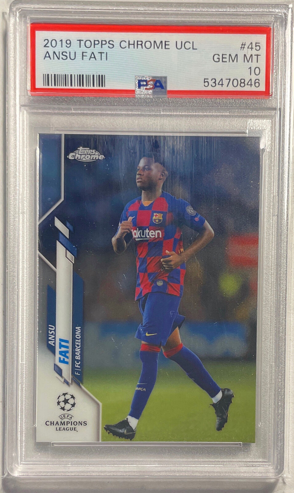 ANSU FATI 2019 TOPPS CHROME UEFA CHAMPIONS LEAGUE RC #45 PSA 10 GEM MINT