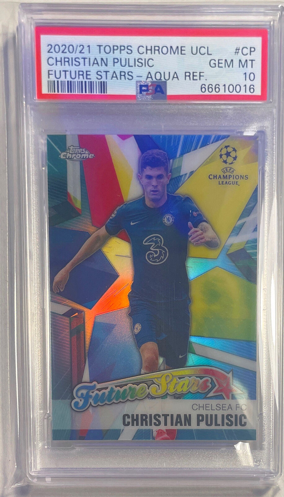 CHRISTIAN PULISIC 2020 TOPPS CHROME FUTURE STARS AQUA REFRACTOR /199 PSA 10 POP2