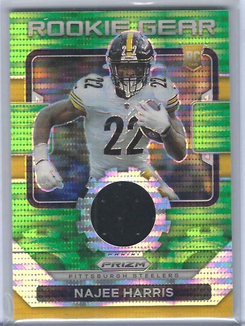 NAJEE HARRIS 2021 PANINI PRIZM GREEN PULSAR PRIZM ROOKIE GEAR JERSEY PATCH RC 13