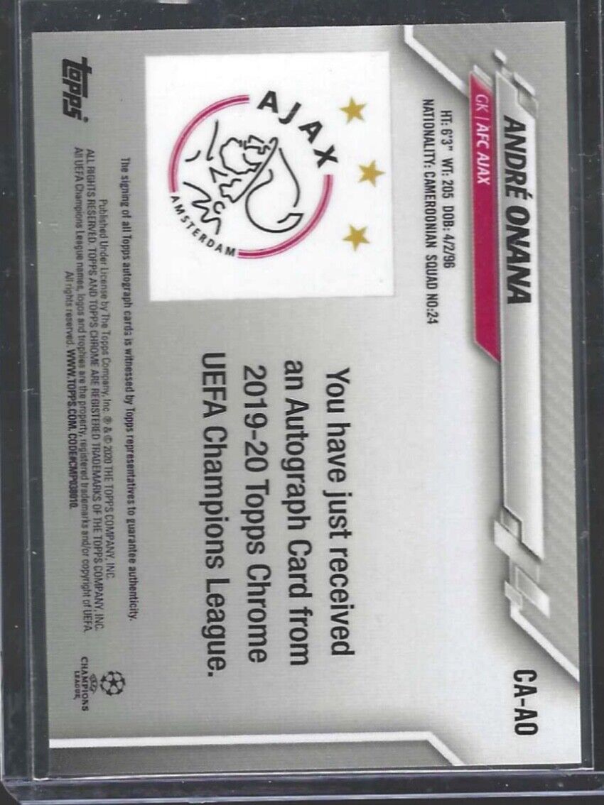 ANDRE ONANA 2019-20 TOPPS CHROME UEFA SILVER REFRACTOR AUTO #CA-AO