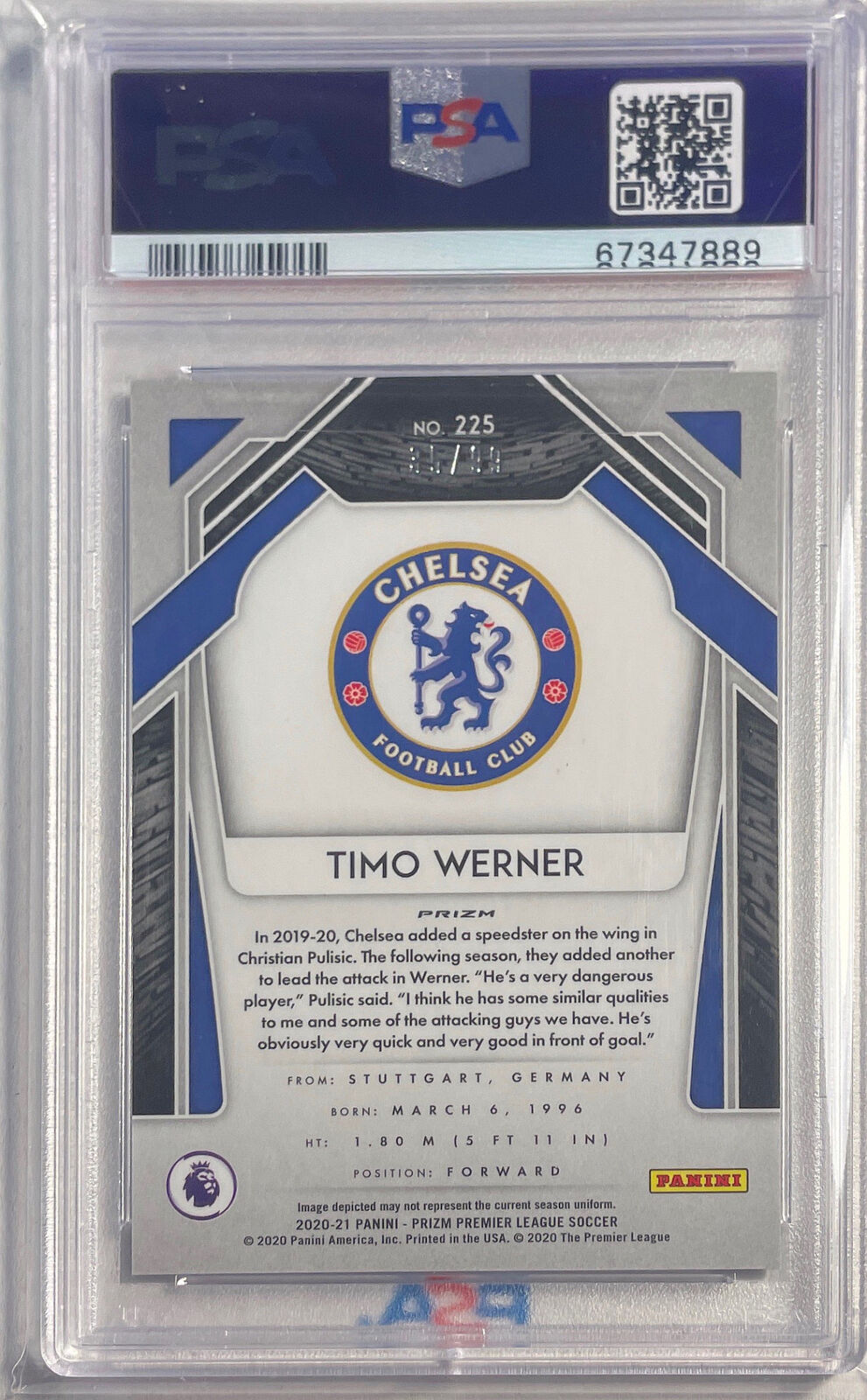 TIMO WERNER 2020-21 PRIZM EPL VIOLET BREAKAWAY PRIZM #D 35/99 PSA 10 GEM POP 1/1
