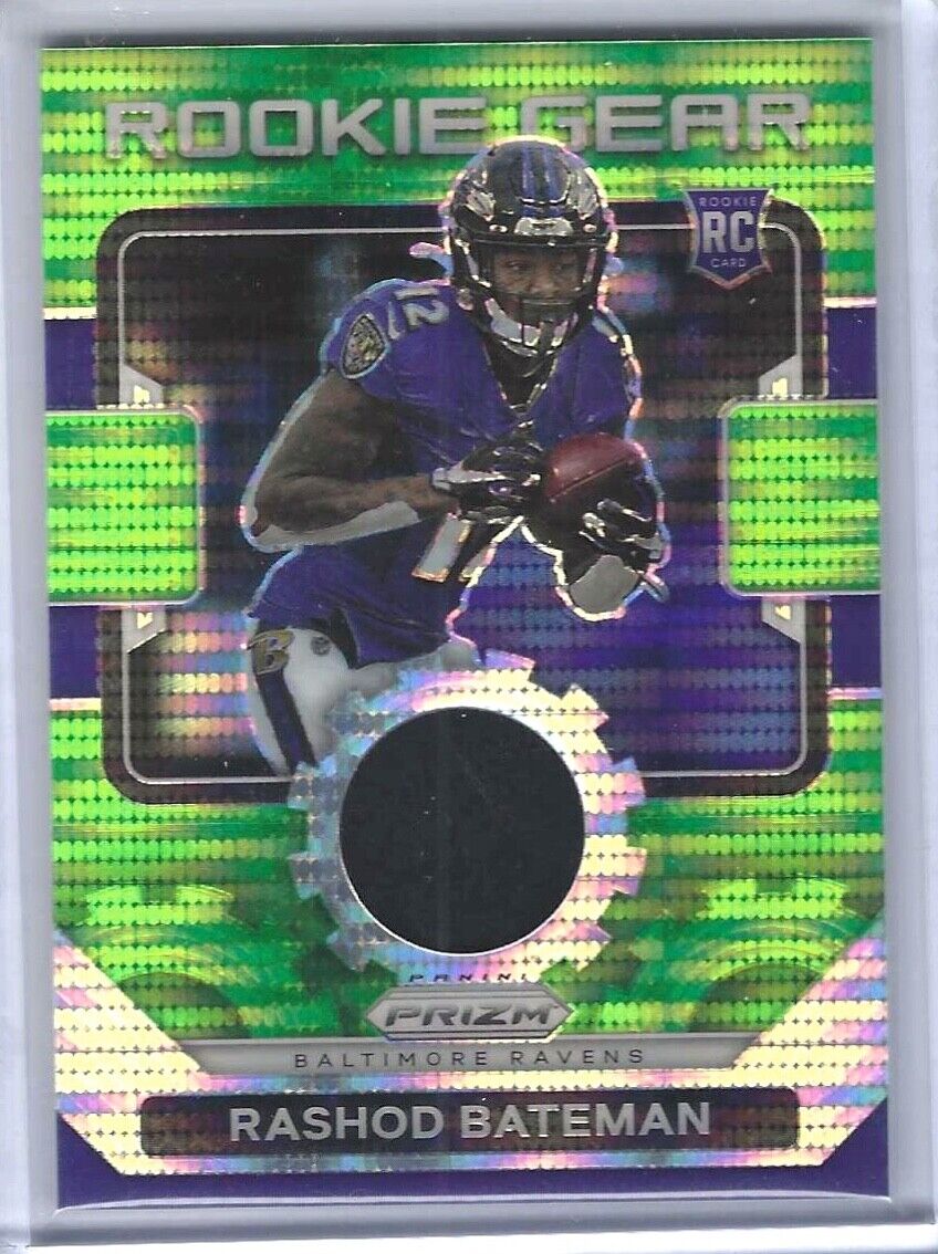 RASHOD BATEMAN 2021 PANINI PRIZM GREEN PULSAR PRIZM ROOKIE GEAR JERSEY PATCH RC