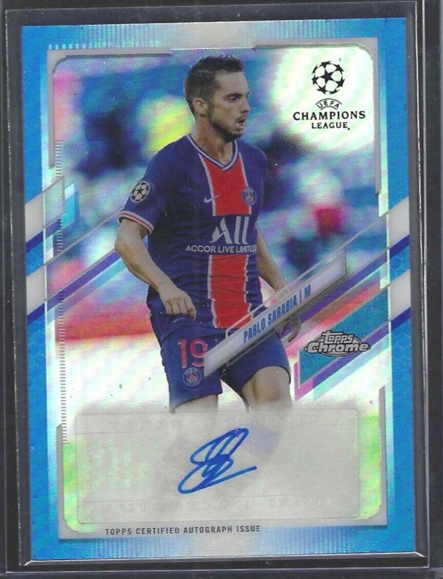 PABLO SARABIA 2020-21 TOPPS CHROME UEFA BLUE REFRACTOR AUTO #D 145/150