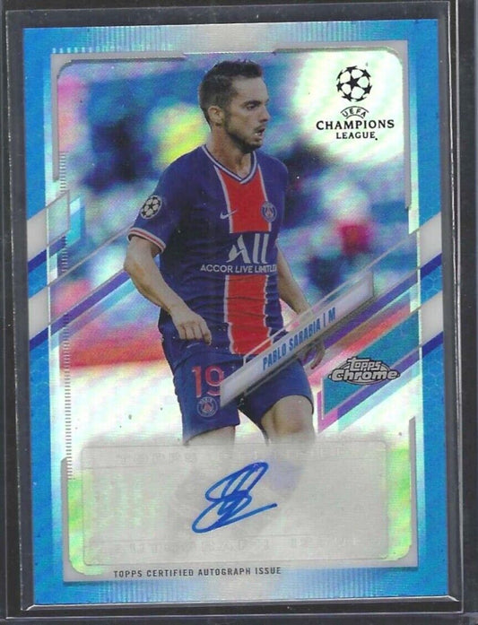 PABLO SARABIA 2020-21 TOPPS CHROME UEFA BLUE REFRACTOR AUTO #D 145/150