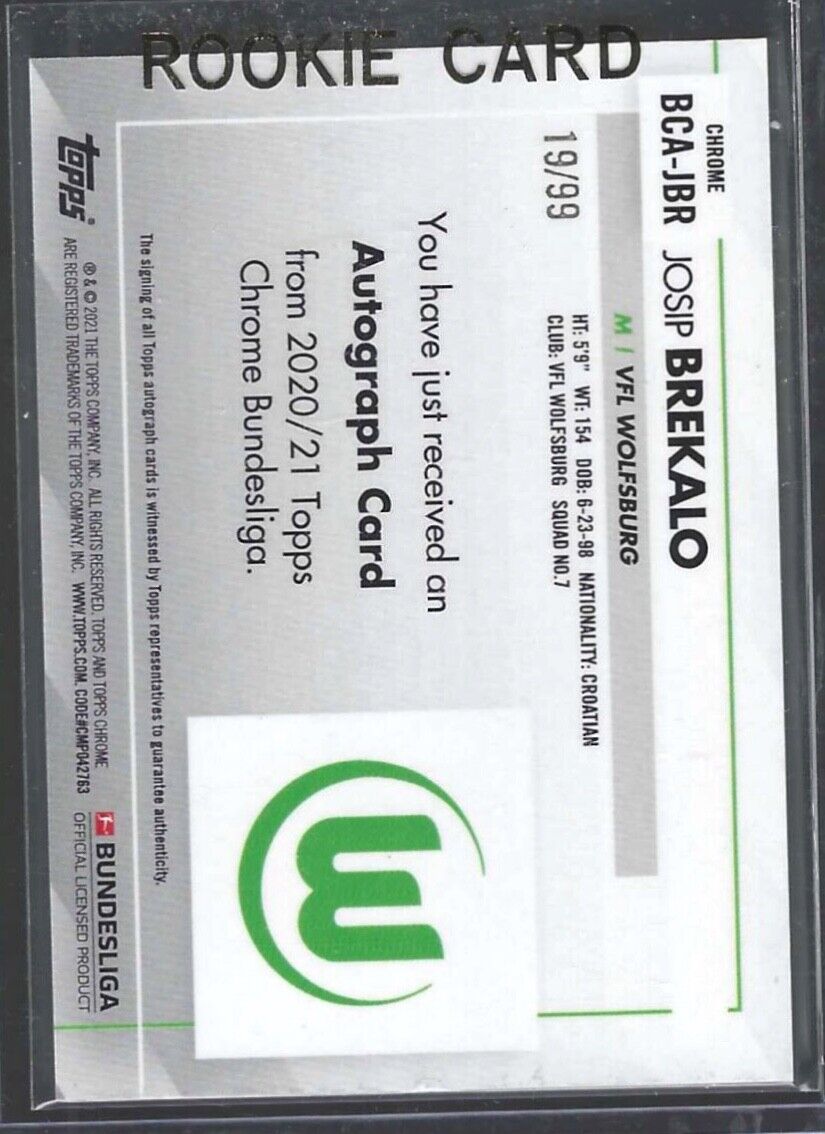 JOSIP BREKALO 2020-21 TOPPS CHROME BUNDESLIGA GREEN REFRACTOR AUTO #D 19/99