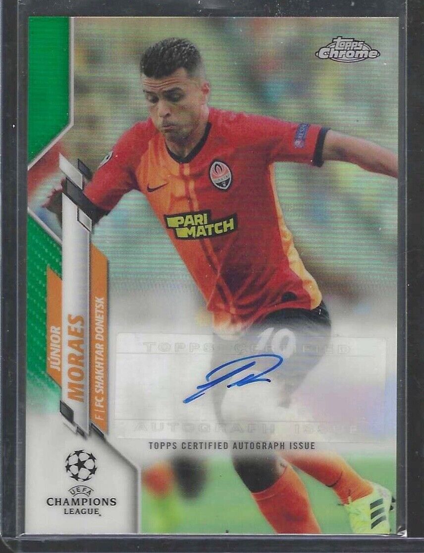 JUNIOR MORAES 2019-20 TOPPS CHROME UEFA GREEN REFRACTOR AUTO #D 22/99