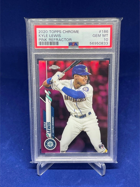 KYLE LEWIS 2020 TOPPS CHROME PINK REFRACTOR RC # 186 PSA 10 GEM MINT