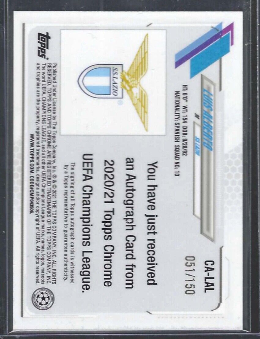 LUIS ALBERTO 2020-21 TOPPS CHROME UEFA BLUE REFRACTOR AUTO #D 051/150