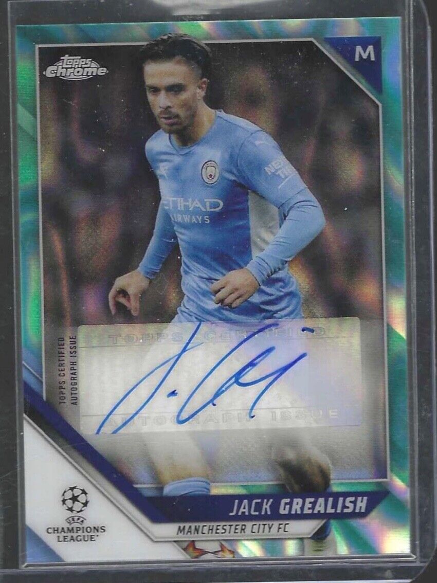 JACK GREALISH 2021-22 TOPPS CHROME UEFA AQUA RAYWAVE REFRACTOR AUTO #CA-JG