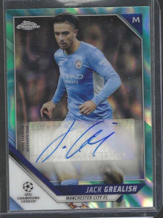 JACK GREALISH 2021-22 TOPPS CHROME UEFA AQUA RAYWAVE REFRACTOR AUTO #CA-JG