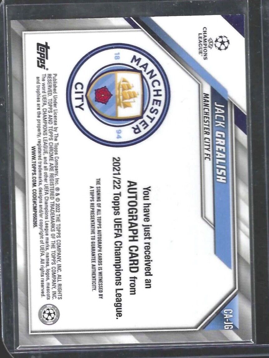 JACK GREALISH 2021-22 TOPPS CHROME UEFA AQUA RAYWAVE REFRACTOR AUTO #CA-JG