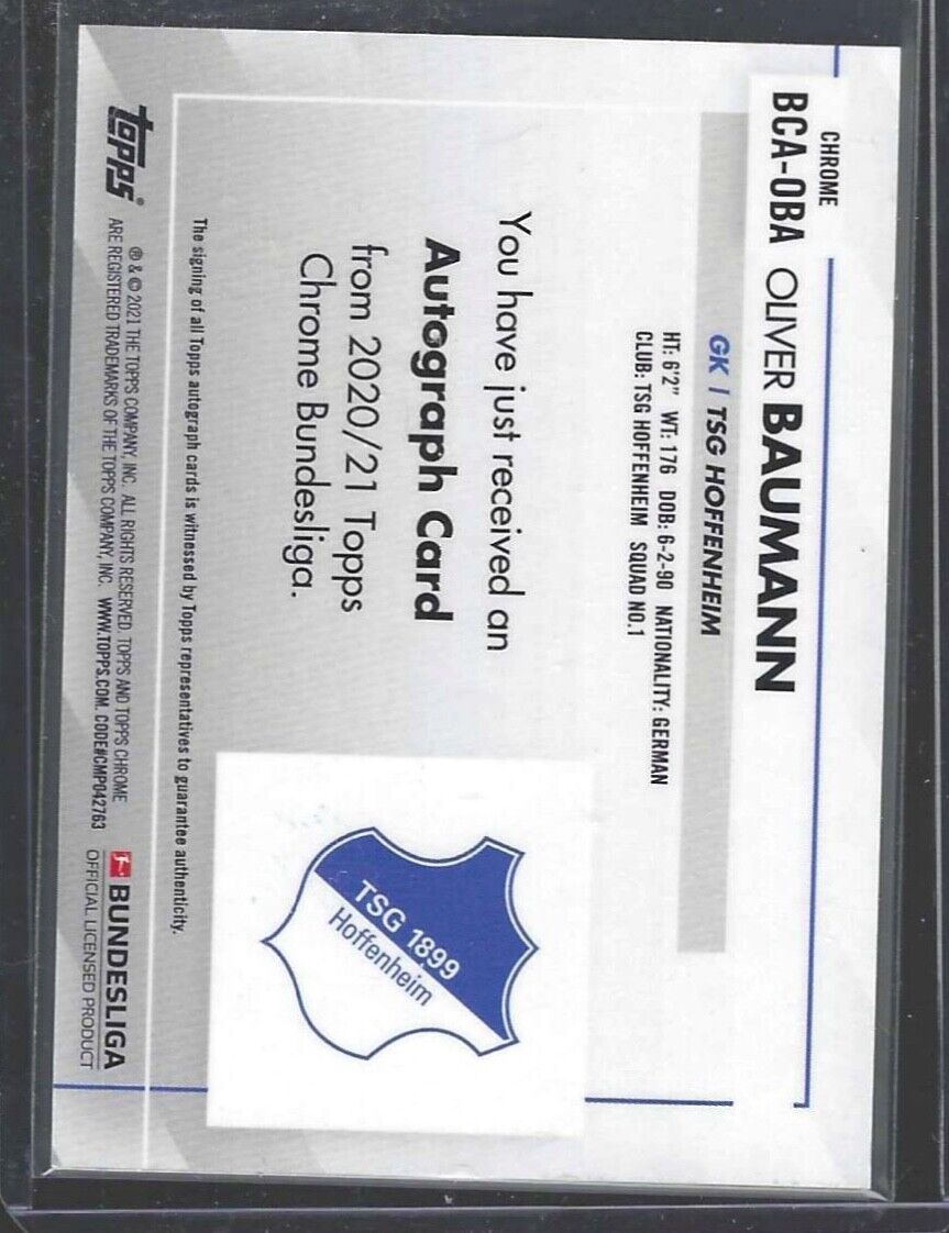 OLIVER BAUMANN 2020-21 TOPPS CHROME BUNDESLIGA SILVER REFRACTOR AUTO #BCA-OBA